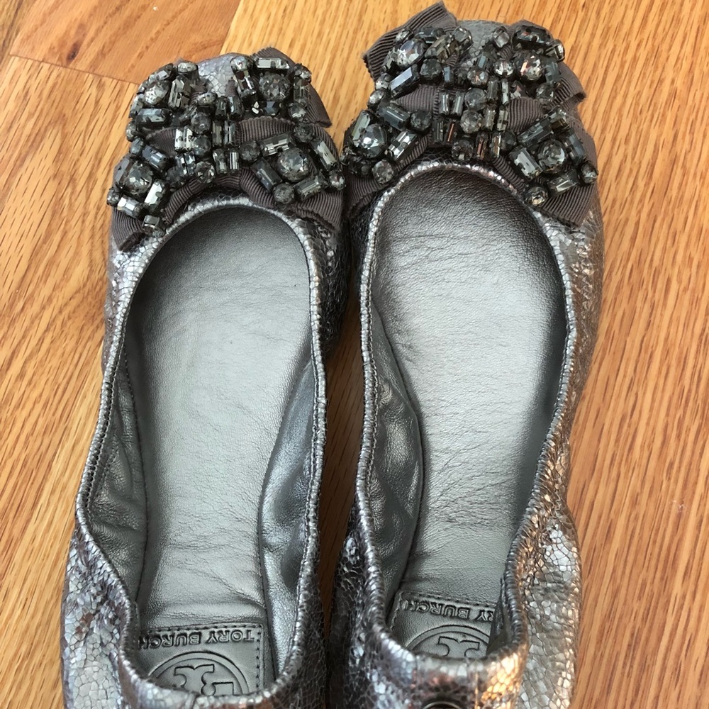 Tory Burch Metallic bow flats